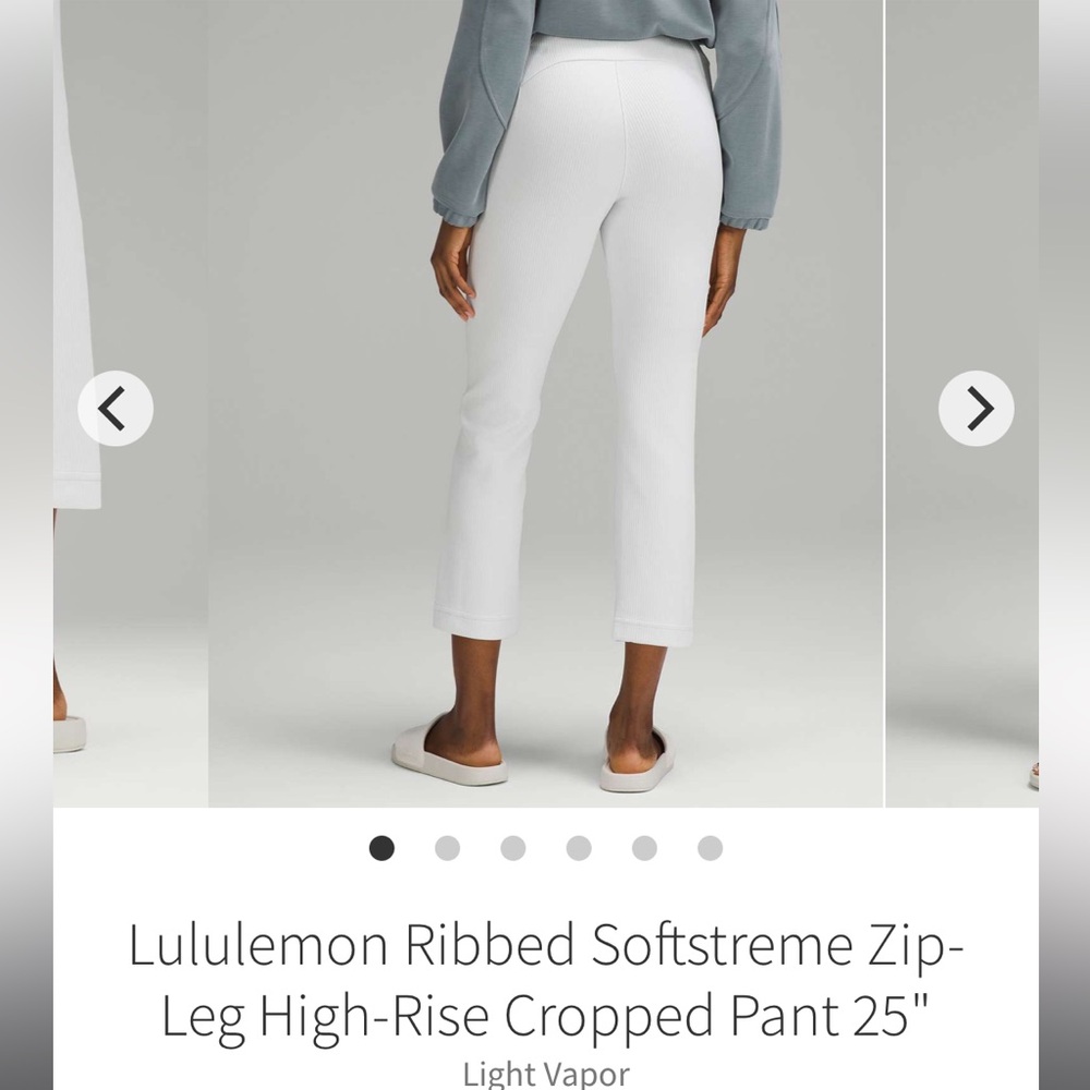 Lululemon Ribbed Softstreme Zip-Leg  Cropped Pant 25" Light Vapor. Size 10. NWT